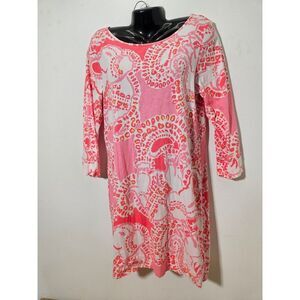 Lilly Pulitzer Marlowe Dress Trunk in Love Hot Coral 3/4 Sleeve Casual‎  Large